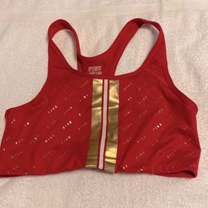 PINK Sports Bra, Red and gold size Large